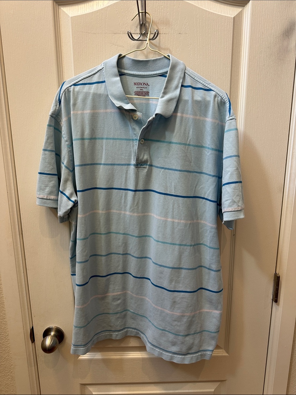 Merona Pale Blue Multi-Stripe Polo Shirt
